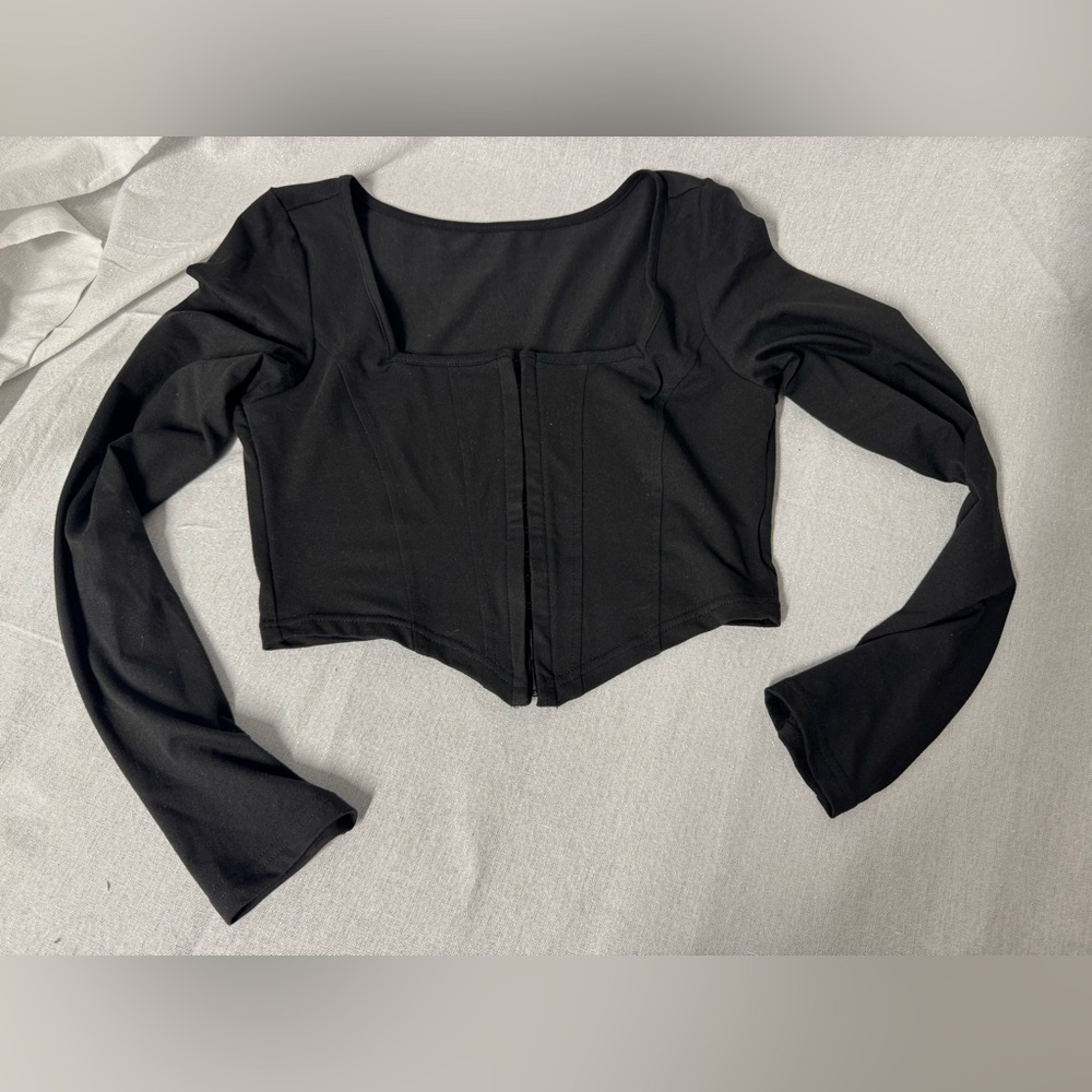SHEIN Black Long Sleeve Fitted Crop corset top